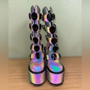 YRU Reflective Dune Alien Buckle Platform Boots